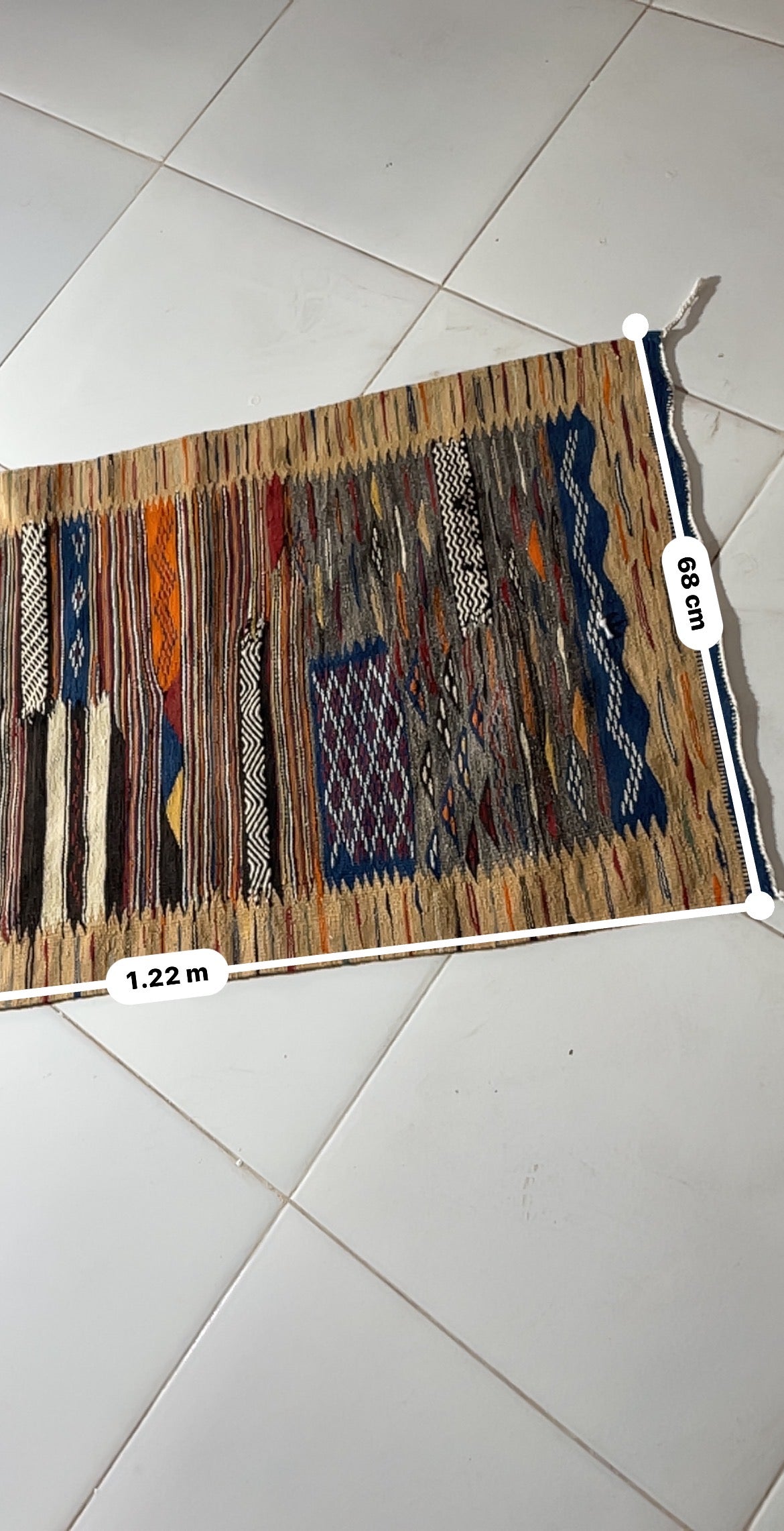 Picasso-Inspired Wool Rug – 120x70 cm (3.9 x 2.3 ft), Abstract Handwoven Design with Braided Fringe