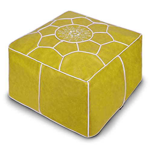 Bohepuffex Pouf Cover Ottoman Moroccan Style Decorative Chair Foot Stool Foot Rest Footstool Footrest Home Storage Solution -Embroidered -Unstuffed (Light Green)