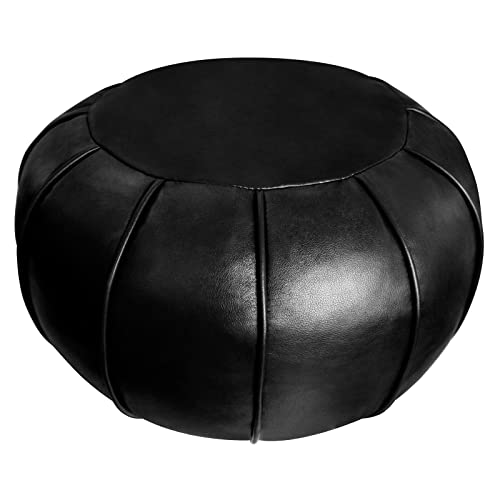 Dayer Home Pouf Ottoman, Unstuffed Round Pouf Ottoman Cover, Faux Leather Moroccan Footstool, Storage Solution - Natural Brown Color (Brown, 21x13) Poufs for Lving Room Gifts for Women Man