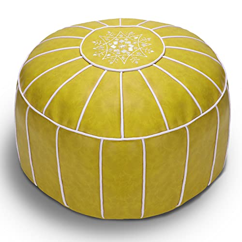 Bohepuffex Pouf Cover Ottoman Moroccan Style Decorative Chair Foot Stool Foot Rest Footstool Footrest Home Storage Solution -Embroidered -Unstuffed (Light Green)