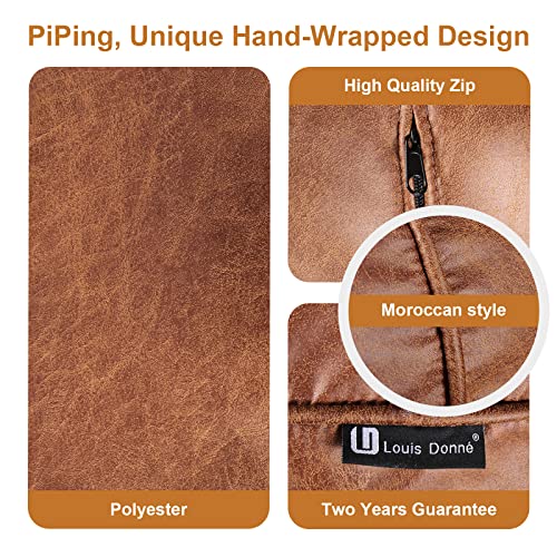 Dayer Home Pouf Ottoman, Unstuffed Round Pouf Ottoman Cover, Faux Leather Moroccan Footstool, Storage Solution - Natural Brown Color (Brown, 21x13) Poufs for Lving Room Gifts for Women Man