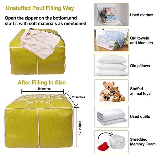 Bohepuffex Pouf Cover Ottoman Moroccan Style Decorative Chair Foot Stool Foot Rest Footstool Footrest Home Storage Solution -Embroidered -Unstuffed (Light Green)