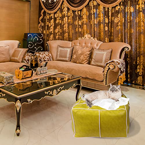 Bohepuffex Pouf Cover Ottoman Moroccan Style Decorative Chair Foot Stool Foot Rest Footstool Footrest Home Storage Solution -Embroidered -Unstuffed (Light Green)