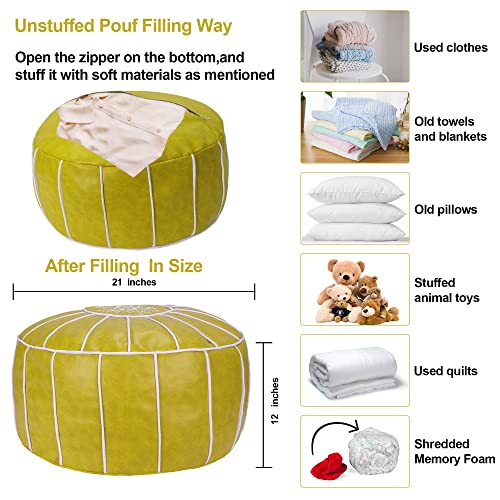 Bohepuffex Pouf Cover Ottoman Moroccan Style Decorative Chair Foot Stool Foot Rest Footstool Footrest Home Storage Solution -Embroidered -Unstuffed (Light Green)
