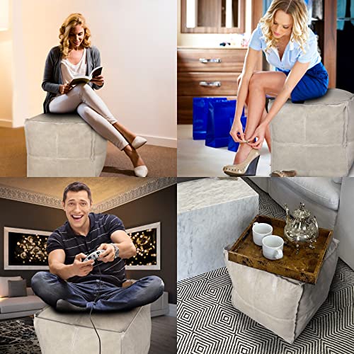 Pouf Ottoman, Unstuffed Pouf Cover, Handmade Faux PU Leather Moroccan, Orange Brown 17.7" Square, Foot Rest for Living Room, Floor Chair Gifts for Men Women…