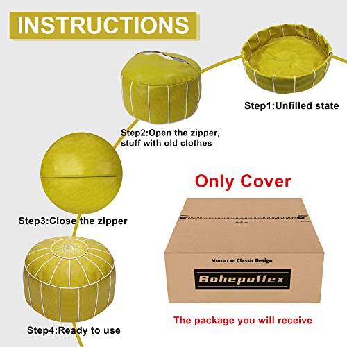 Bohepuffex Pouf Cover Ottoman Moroccan Style Decorative Chair Foot Stool Foot Rest Footstool Footrest Home Storage Solution -Embroidered -Unstuffed (Light Green)