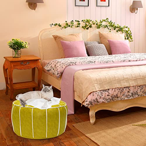 Bohepuffex Pouf Cover Ottoman Moroccan Style Decorative Chair Foot Stool Foot Rest Footstool Footrest Home Storage Solution -Embroidered -Unstuffed (Light Green)