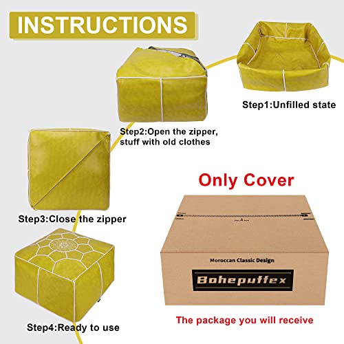 Bohepuffex Pouf Cover Ottoman Moroccan Style Decorative Chair Foot Stool Foot Rest Footstool Footrest Home Storage Solution -Embroidered -Unstuffed (Light Green)