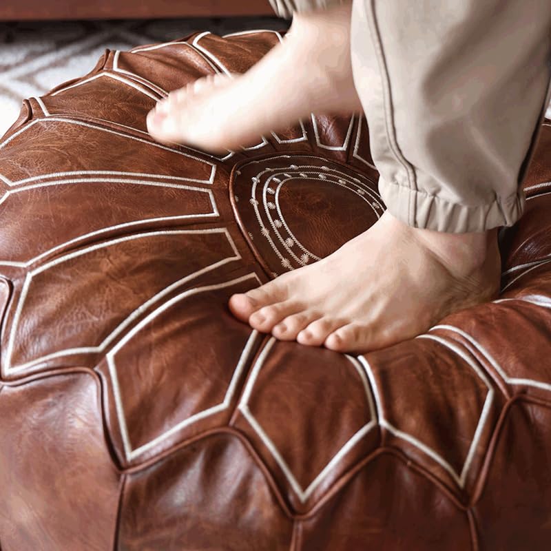 Bohepuffex Pouf Cover Ottoman Moroccan Style Decorative Chair Foot Stool Foot Rest Footstool Footrest Home Storage Solution -Embroidered -Unstuffed (Light Green)