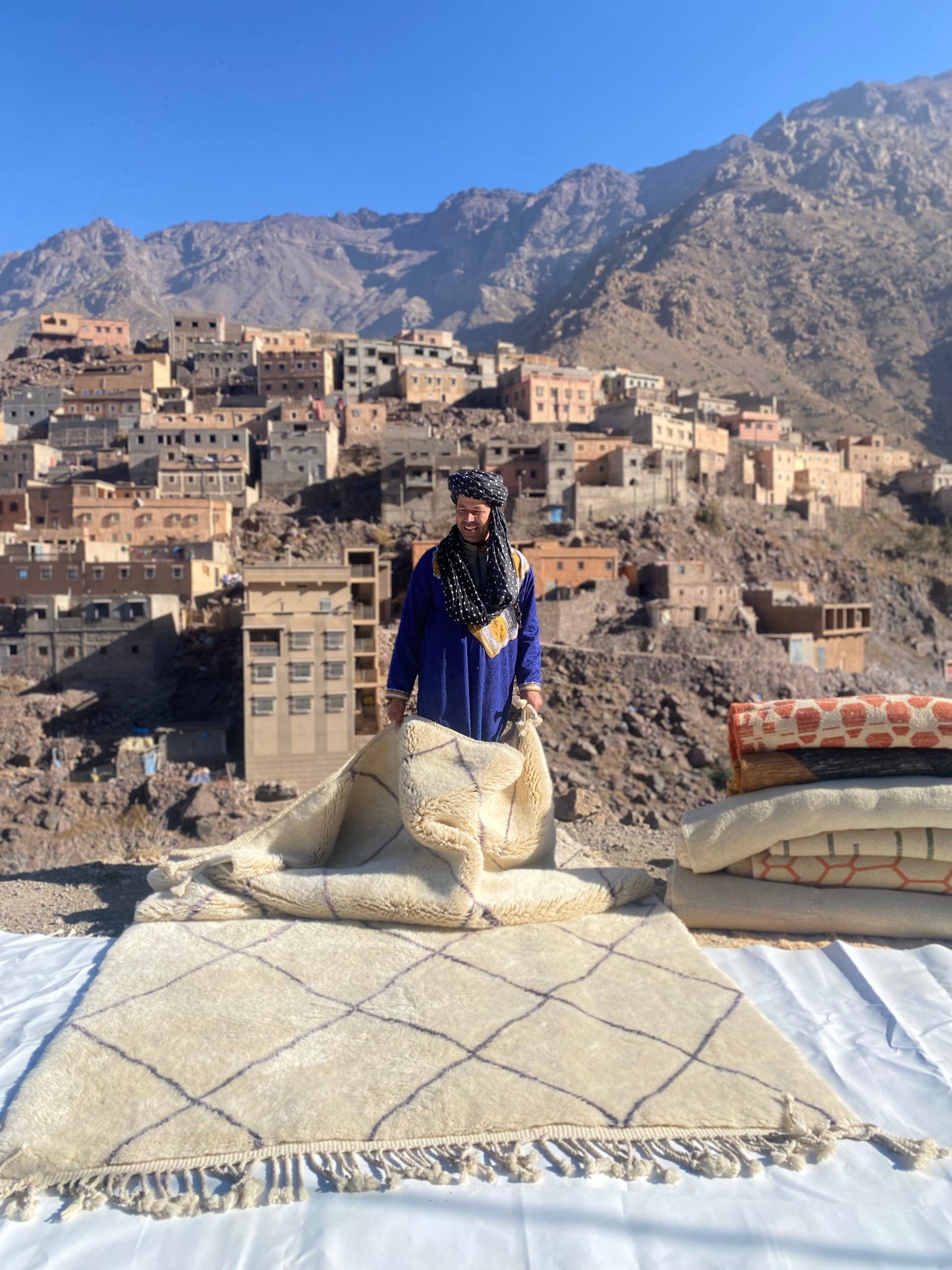 Beni Ourain rugs originate from the Atlas Mountains of Morocco and are characterized by their distinctive, neutral-toned, and geometric designs. These handwoven rugs often feature a plush pile and are made by the Berber tribes, size is 310x200 cm