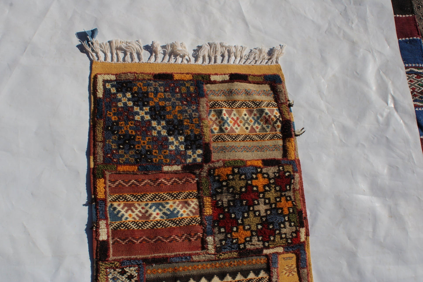 Picasso Berber kilim, Alfombra marroquí tejida a mano, Alfombra bereber abstracta, (160x71 Cm)