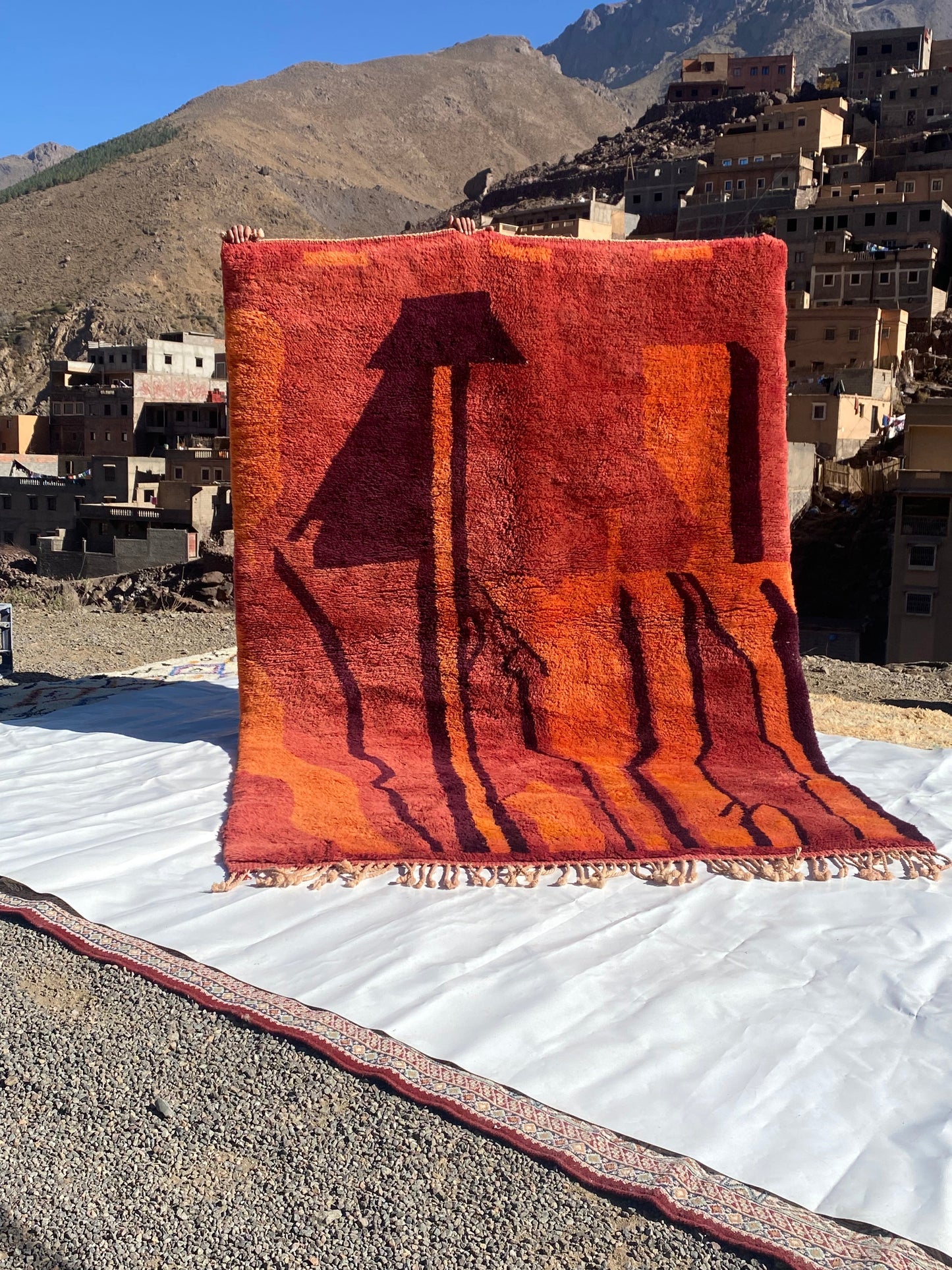 Beni Ourain rugs originate from the Atlas Mountains of Morocco and are characterized by their distinctive, neutral-toned, and geometric designs. These handwoven rugs often feature a plush pile and are made by the Berber tribes, size is 270x192 cm