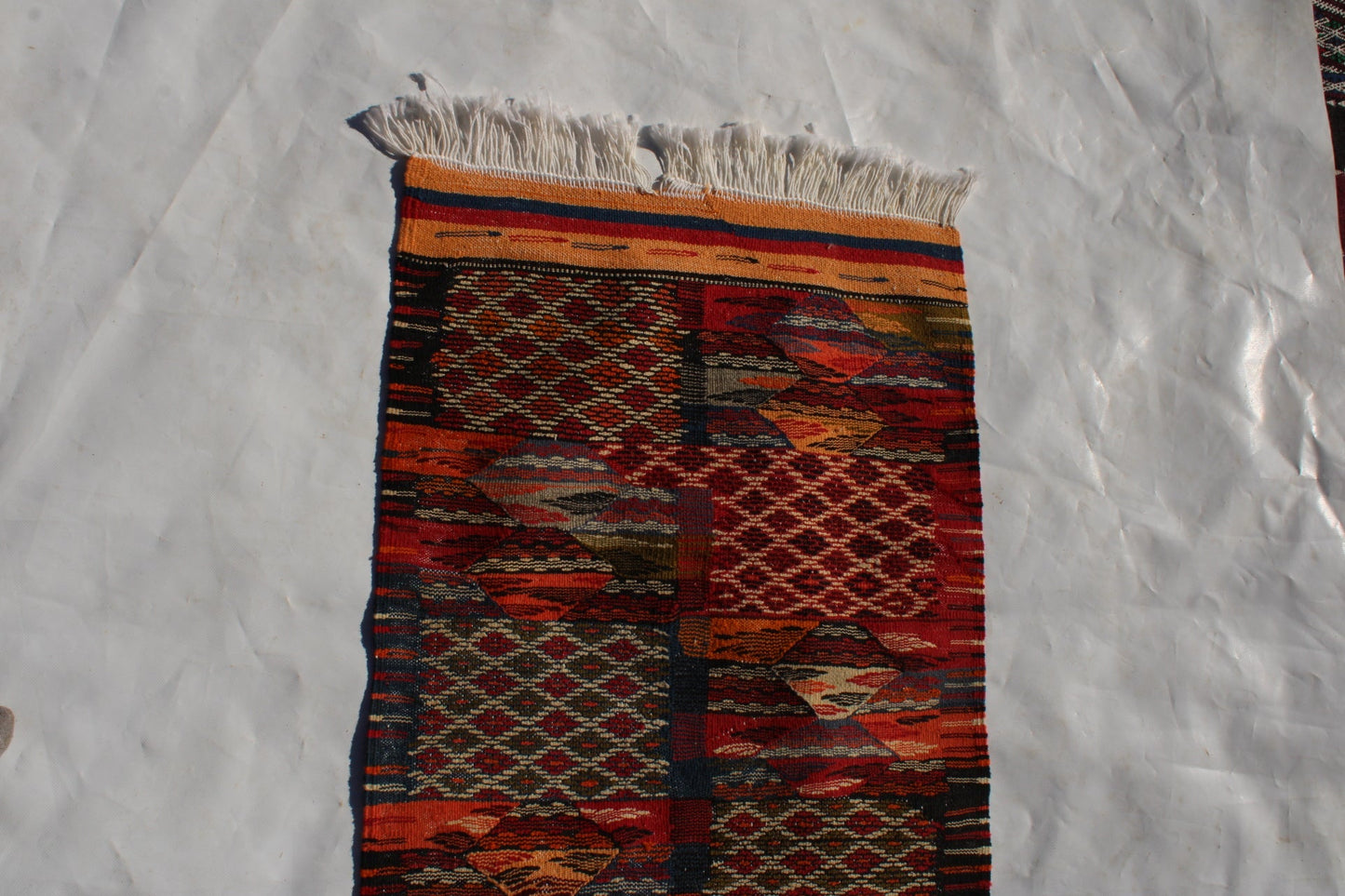 Picasso Berber kilim, Alfombra marroquí tejida a mano, Alfombra bereber abstracta, (160x71 Cm)