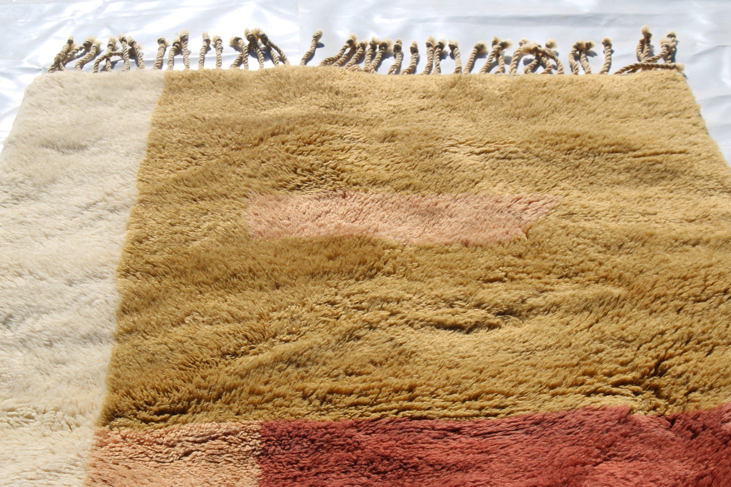 Copy of Beni Ourain rugs originate from the Atlas Mountains of Morocco and are characterized by their distinctive, neutral-toned, and geometric designs. These handwoven rugs often feature a plush pile and are made by the Berber tribes, size is 190x120cm