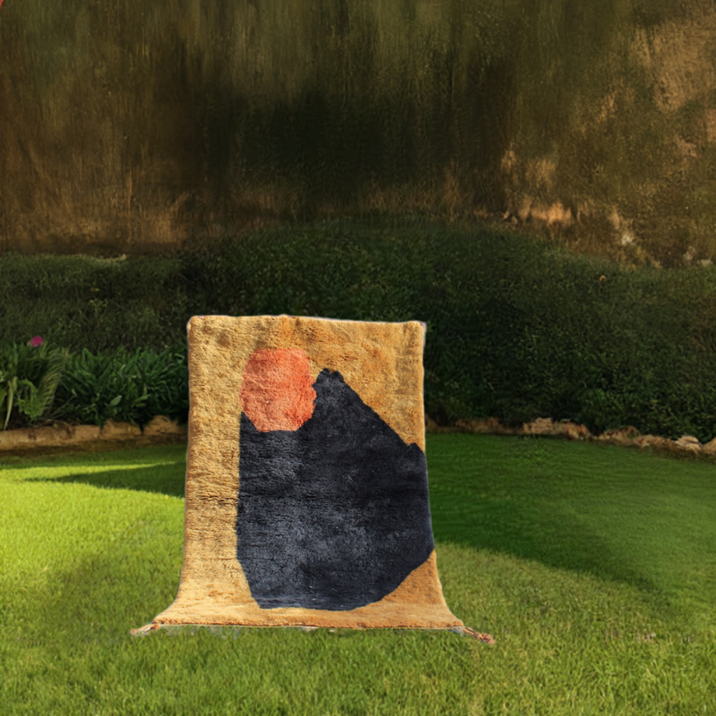 Beni Ourain rugs originate from the Atlas Mountains of Morocco and are characterized by their distinctive, neutral-toned, and geometric designs. These handwoven rugs often feature a plush pile and are made by the Berber tribes, size is 240x150 cm
