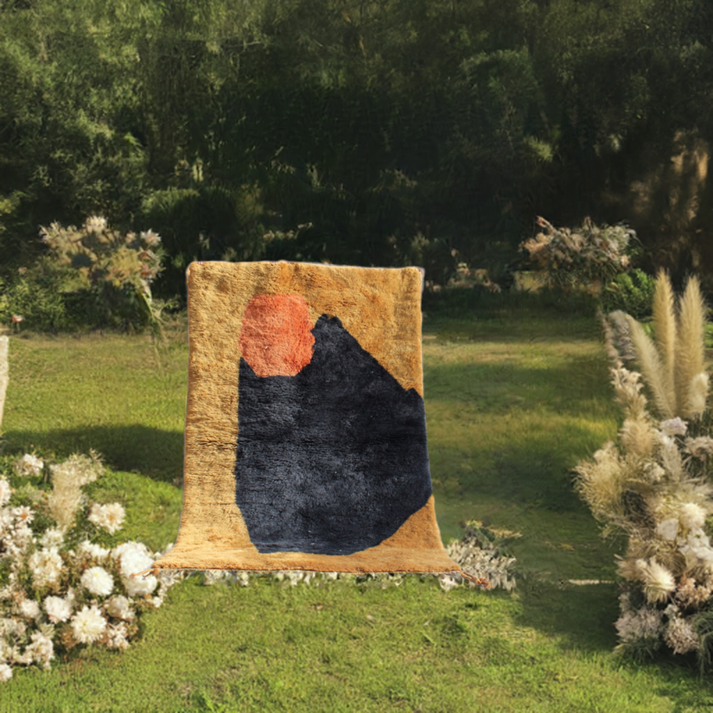 Beni Ourain rugs originate from the Atlas Mountains of Morocco and are characterized by their distinctive, neutral-toned, and geometric designs. These handwoven rugs often feature a plush pile and are made by the Berber tribes, size is 240x150 cm