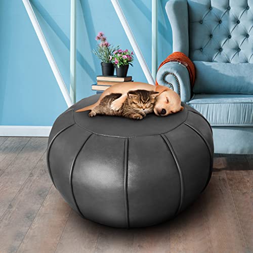 Louis Donné Unstuffed Moroccan Ottoman Pouf Cover, Supersoft Handmade Faux Moroccan Decor, Storage Solution, Foot Rest, Footstool, Pouffe Seat for Balcony Office Indoor 21dia Chestnut Brown