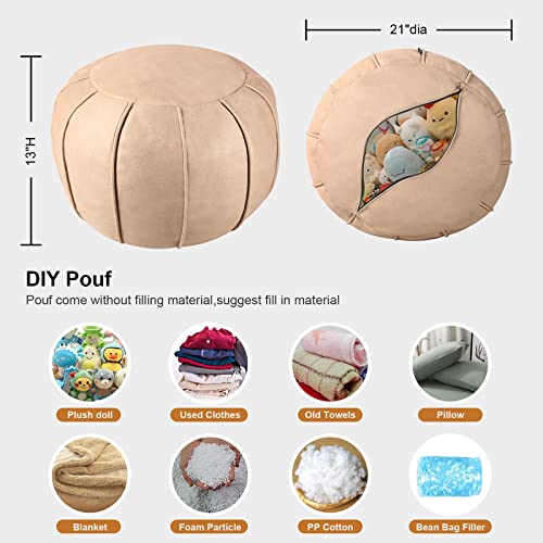 Louis Donné Unstuffed Moroccan Ottoman Pouf Cover, Supersoft Handmade Faux Moroccan Decor, Storage Solution, Foot Rest, Footstool, Pouffe Seat for Balcony Office Indoor 21dia Chestnut Brown