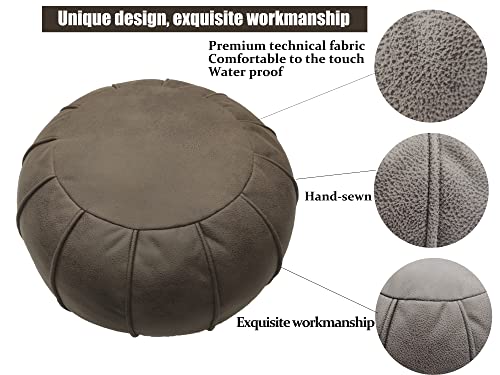 Louis Donné Unstuffed Moroccan Ottoman Pouf Cover, Supersoft Handmade Faux Moroccan Decor, Storage Solution, Foot Rest, Footstool, Pouffe Seat for Balcony Office Indoor 21dia Chestnut Brown