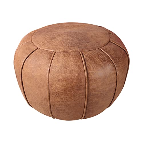 Louis Donné Unstuffed Moroccan Ottoman Pouf Cover, Supersoft Handmade Faux Moroccan Decor, Storage Solution, Foot Rest, Footstool, Pouffe Seat for Balcony Office Indoor 21dia Chestnut Brown