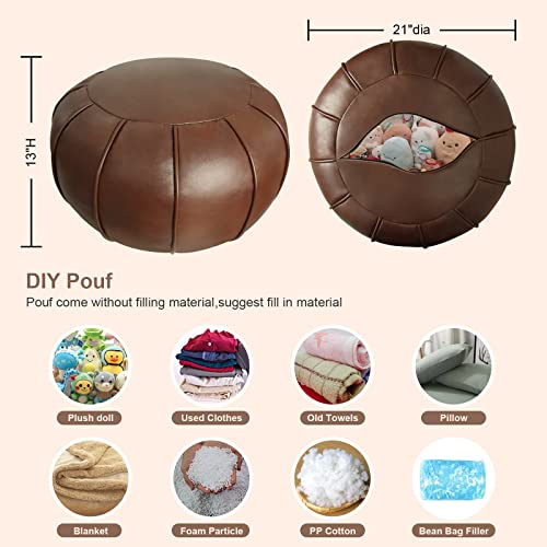 Louis Donné Unstuffed Moroccan Ottoman Pouf Cover, Supersoft Handmade Faux Moroccan Decor, Storage Solution, Foot Rest, Footstool, Pouffe Seat for Balcony Office Indoor 21dia Chestnut Brown