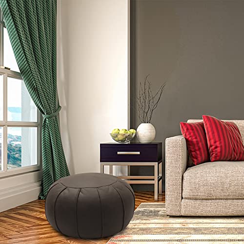 Louis Donné Unstuffed Moroccan Ottoman Pouf Cover, Supersoft Handmade Faux Moroccan Decor, Storage Solution, Foot Rest, Footstool, Pouffe Seat for Balcony Office Indoor 21dia Chestnut Brown