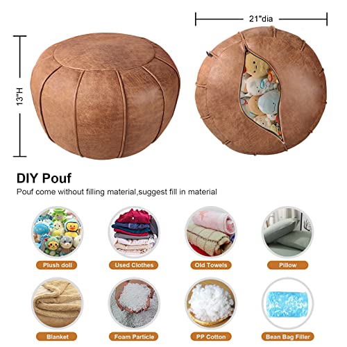 Louis Donné Unstuffed Moroccan Ottoman Pouf Cover, Supersoft Handmade Faux Moroccan Decor, Storage Solution, Foot Rest, Footstool, Pouffe Seat for Balcony Office Indoor 21dia Chestnut Brown