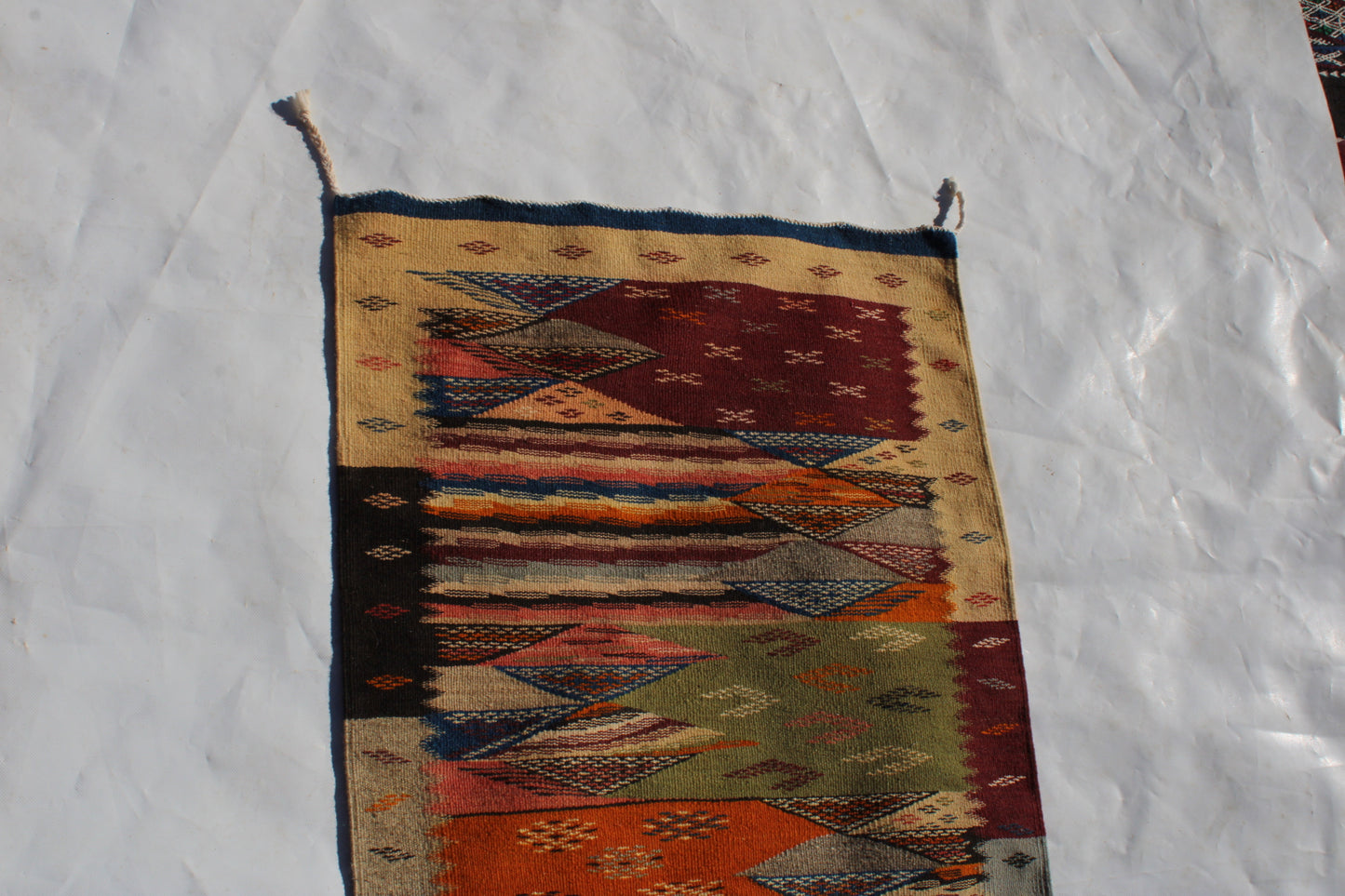 Authentic Moroccan Berber Kilim Rug  Picasso Taznakht T63. Handmade tribal rug, expertly woven with traditional craftsmanship 150x60 cm