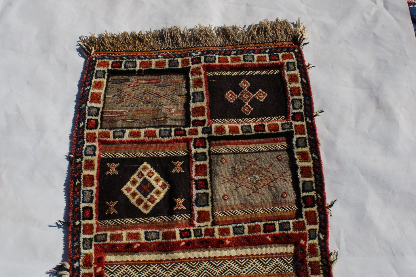 Authentic Moroccan Berber Kilim Rug  Picasso Taznakht T63. Handmade tribal rug, expertly woven with traditional craftsmanship 150x60 cm