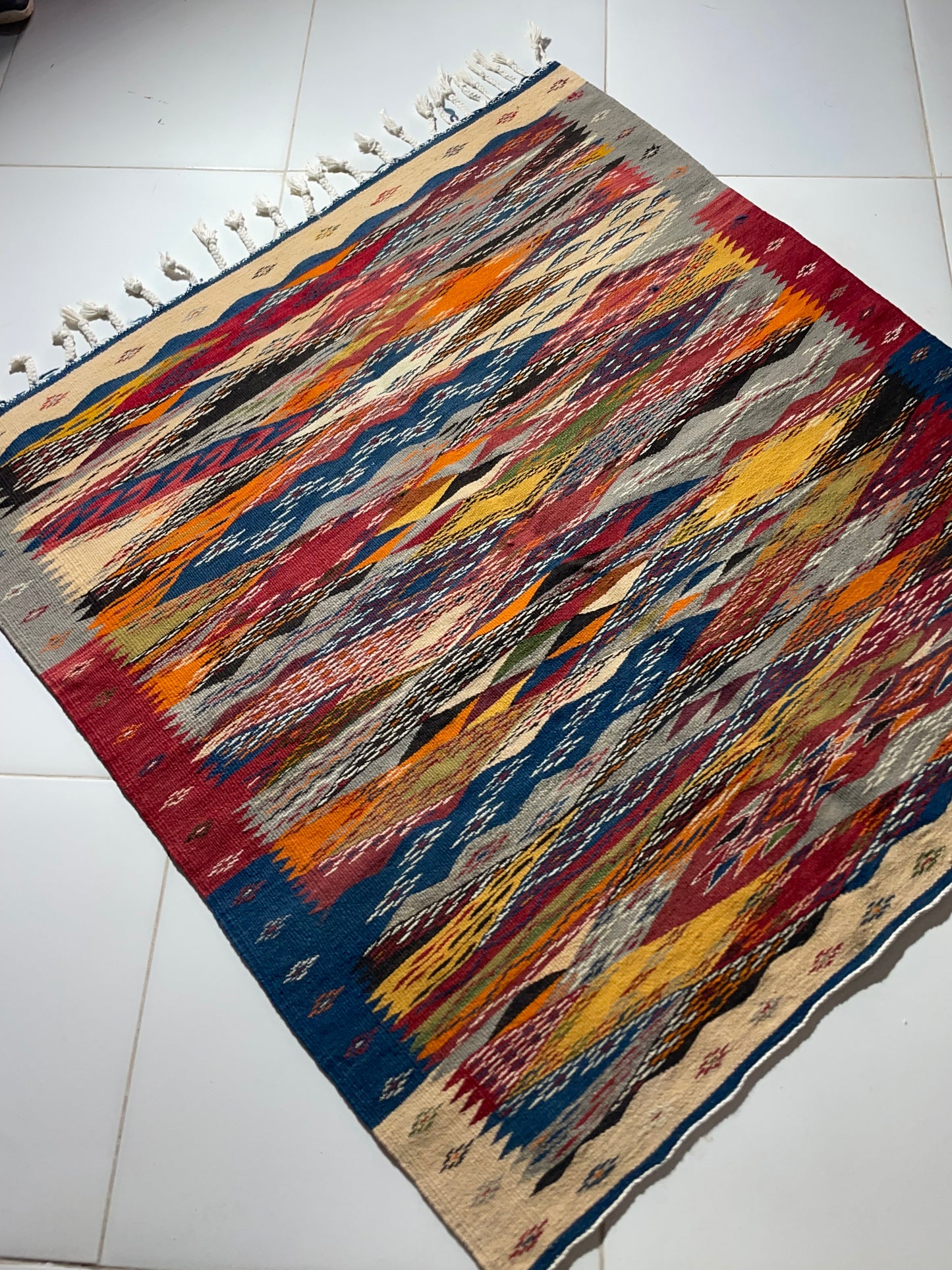 Buy Picasso-Inspired Wool Rug 100x100 cm (3.3x3.3 ft) | Handwoven, Reversible Design, Braided Fringe – Artistic Home Decor