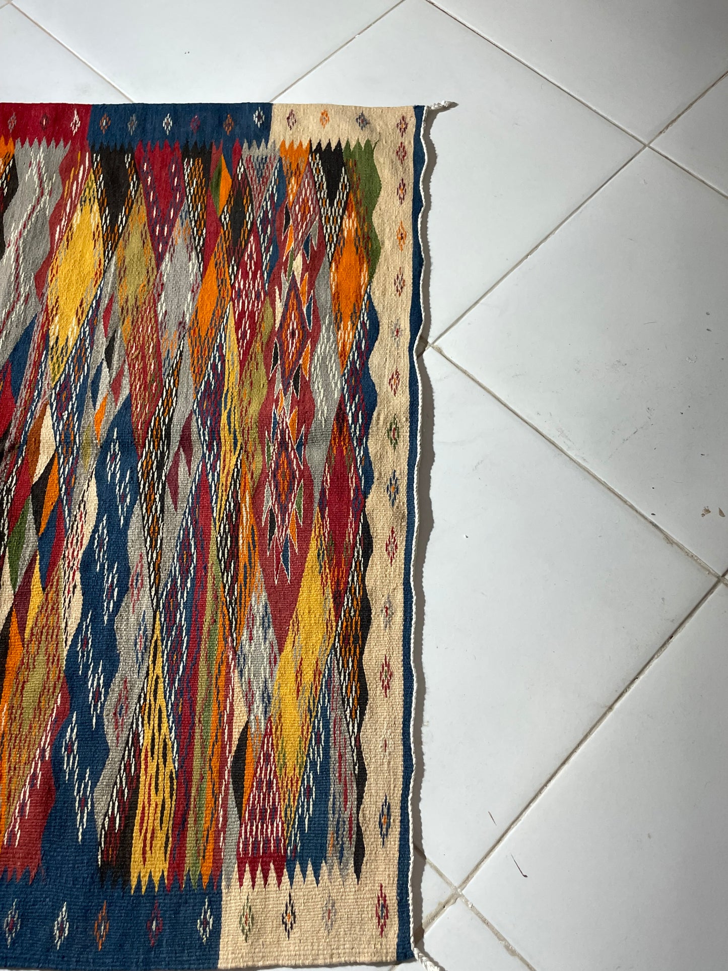 Buy Picasso-Inspired Wool Rug 100x100 cm (3.3x3.3 ft) | Handwoven, Reversible Design, Braided Fringe – Artistic Home Decor