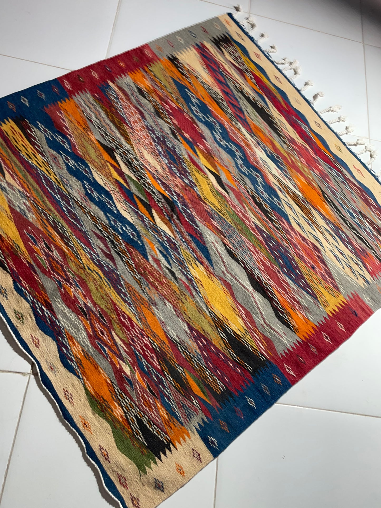 Buy Picasso-Inspired Wool Rug 100x100 cm (3.3x3.3 ft) | Handwoven, Reversible Design, Braided Fringe – Artistic Home Decor