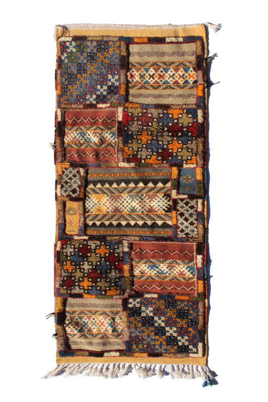 Authentic Moroccan Berber Kilim Rug  Picasso Taznakht T63. Handmade tribal rug, expertly woven with traditional craftsmanship 150x60 cm