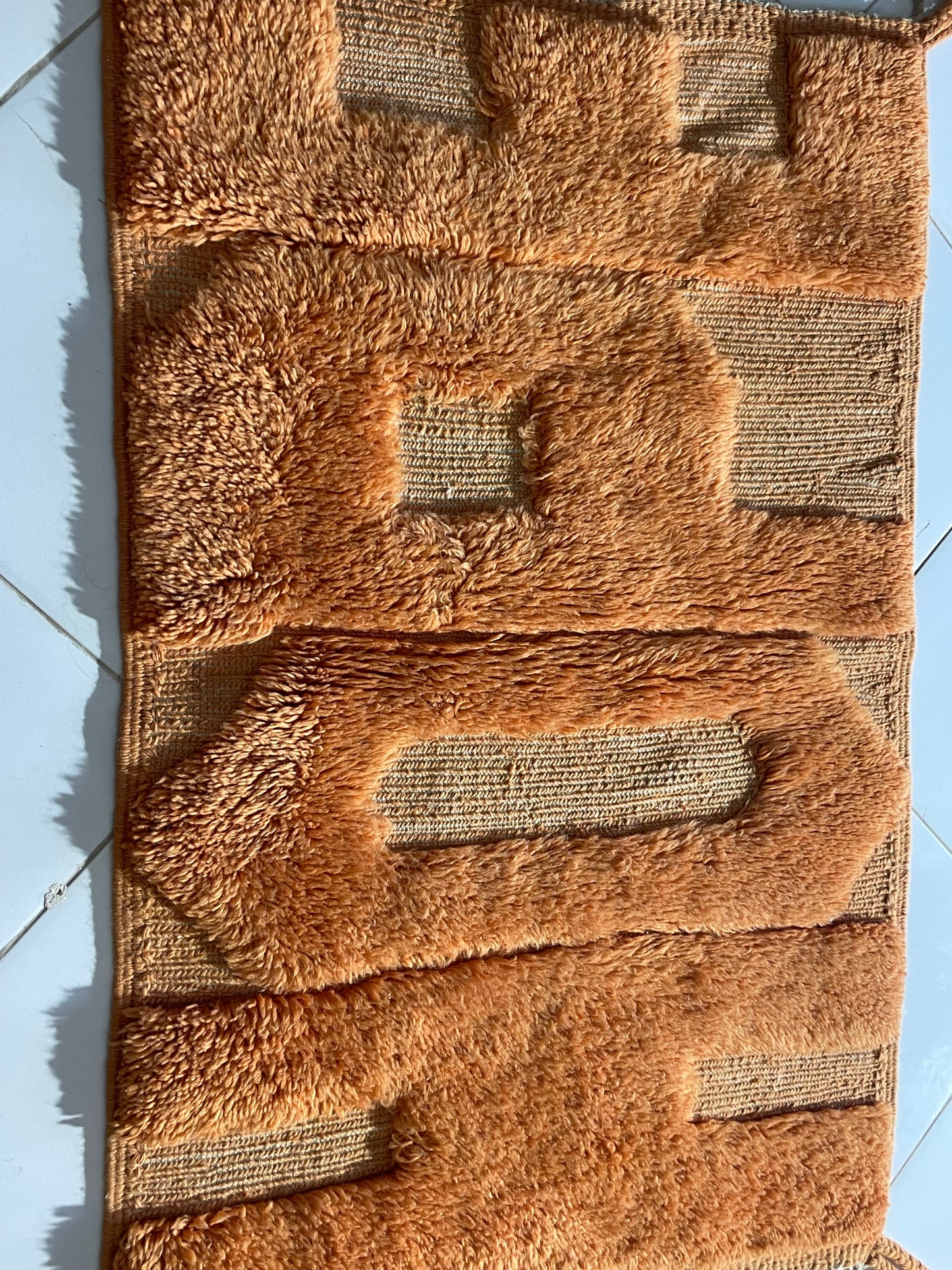 Handmade Moroccan HOPE Rug – Bright Orange Tufted Wool Art Carpet – Inspirational Berber Decor size 120x70 cm