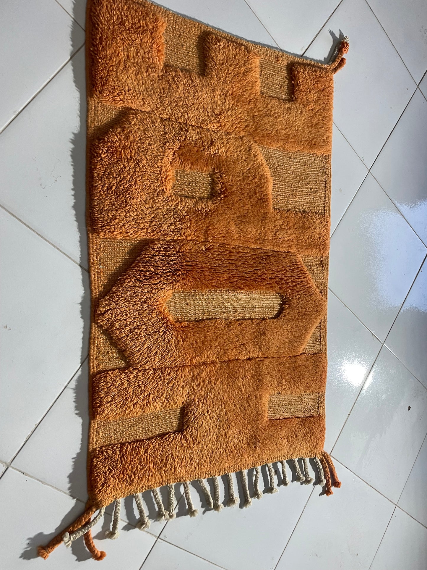 Handmade Moroccan HOPE Rug – Natural Wool Tufted Art Carpet – Adrar Cooperative size is 120x70 cm