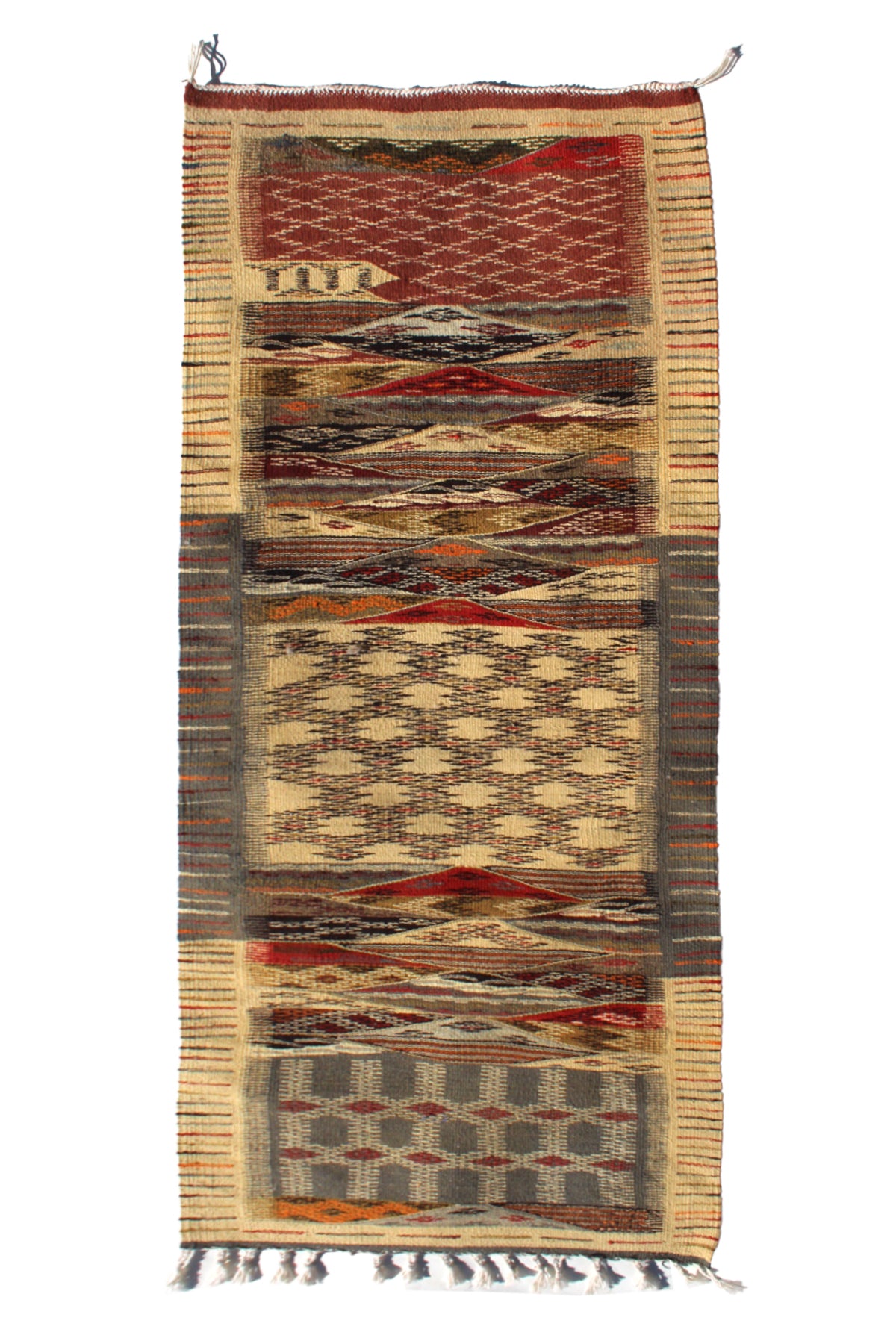 Authentic Moroccan Berber Kilim Rug  Picasso Taznakht T63. Handmade tribal rug, expertly woven with traditional craftsmanship 150x60 cm