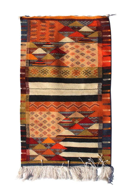 Authentic Moroccan Berber Kilim Rug  Picasso Taznakht T63. Handmade tribal rug, expertly woven with traditional craftsmanship 120x060 cm