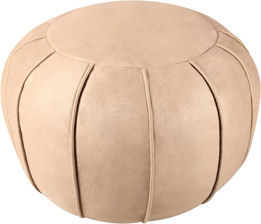 Pouf Ottoman Cover, Pouf Ottoman Foot Rest, Unstuffed Round Faux Leather Moroccan Decor, Storage Solution Footstool, Pouffe Seat for Balcony 21dia Yellow Brown, Poufs for Lving Room Gifts for Women