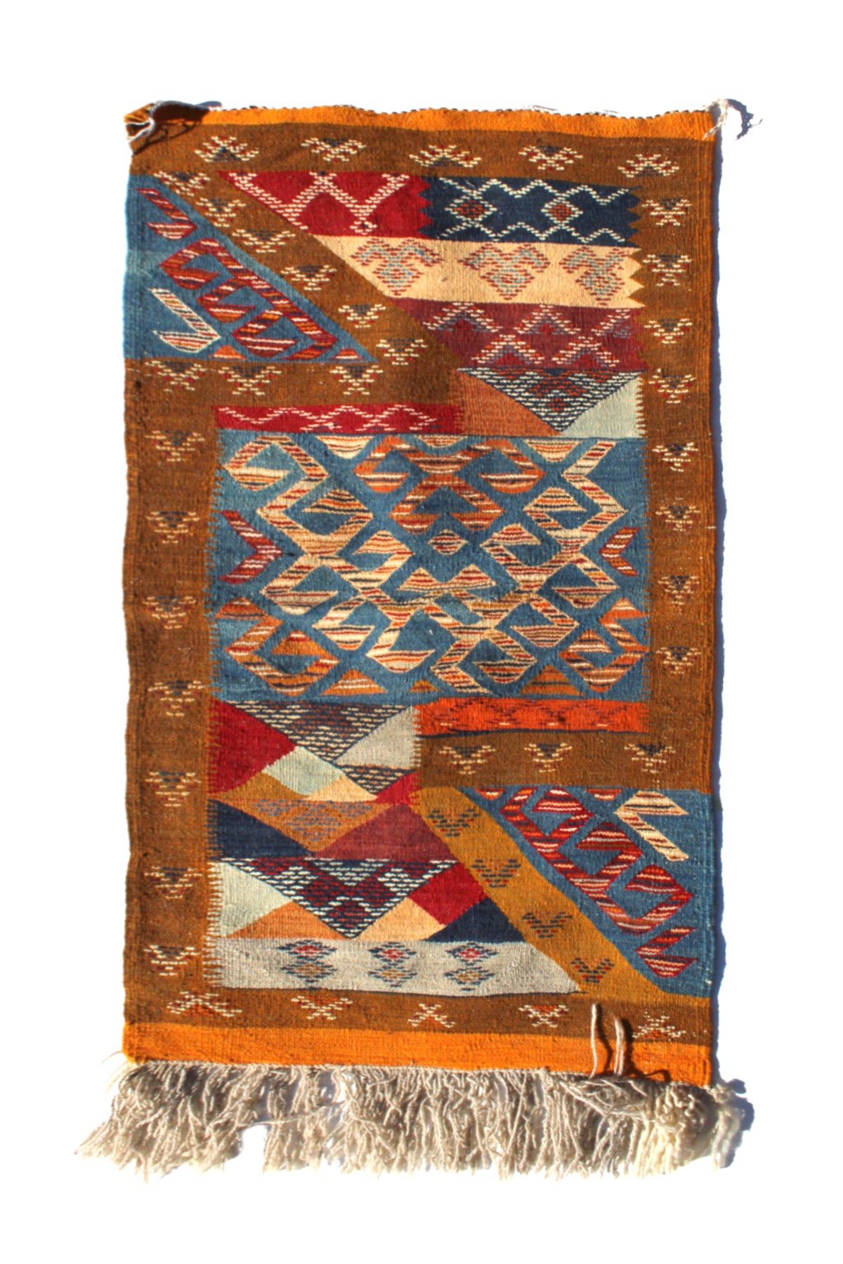 Authentic Moroccan Berber Kilim Rug  Picasso Taznakht T63. Handmade tribal rug, expertly woven with traditional craftsmanship 120x060 cm