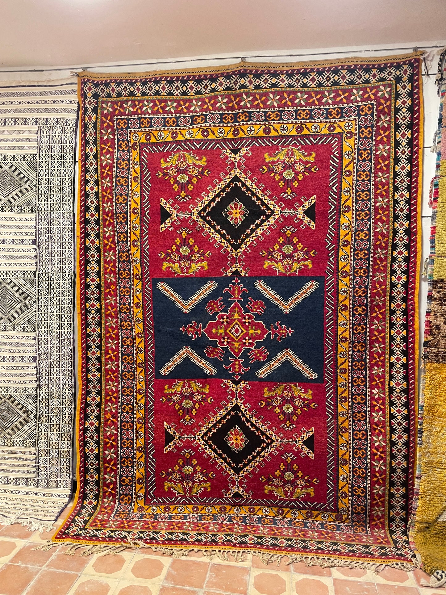 Lovely and Old Moroccan Glaoui Rug, Handmade Berber Carpet, Taznakht carpets, Free shipping rug, Multi Color Carpet Glaoui size is 300x200 cm