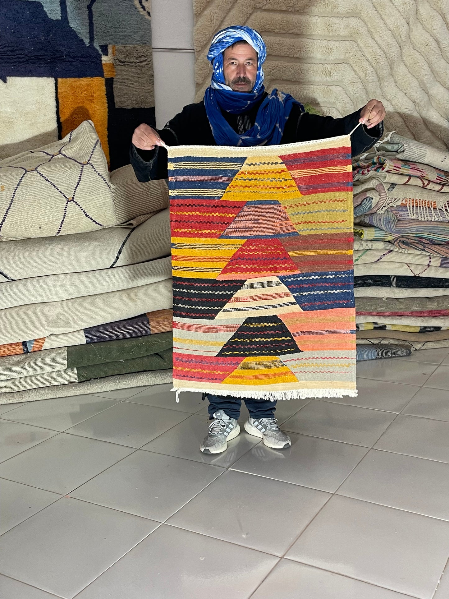 Handwoven Berber Kilim Rug – Picasso Inspired Design | 120x100 cm