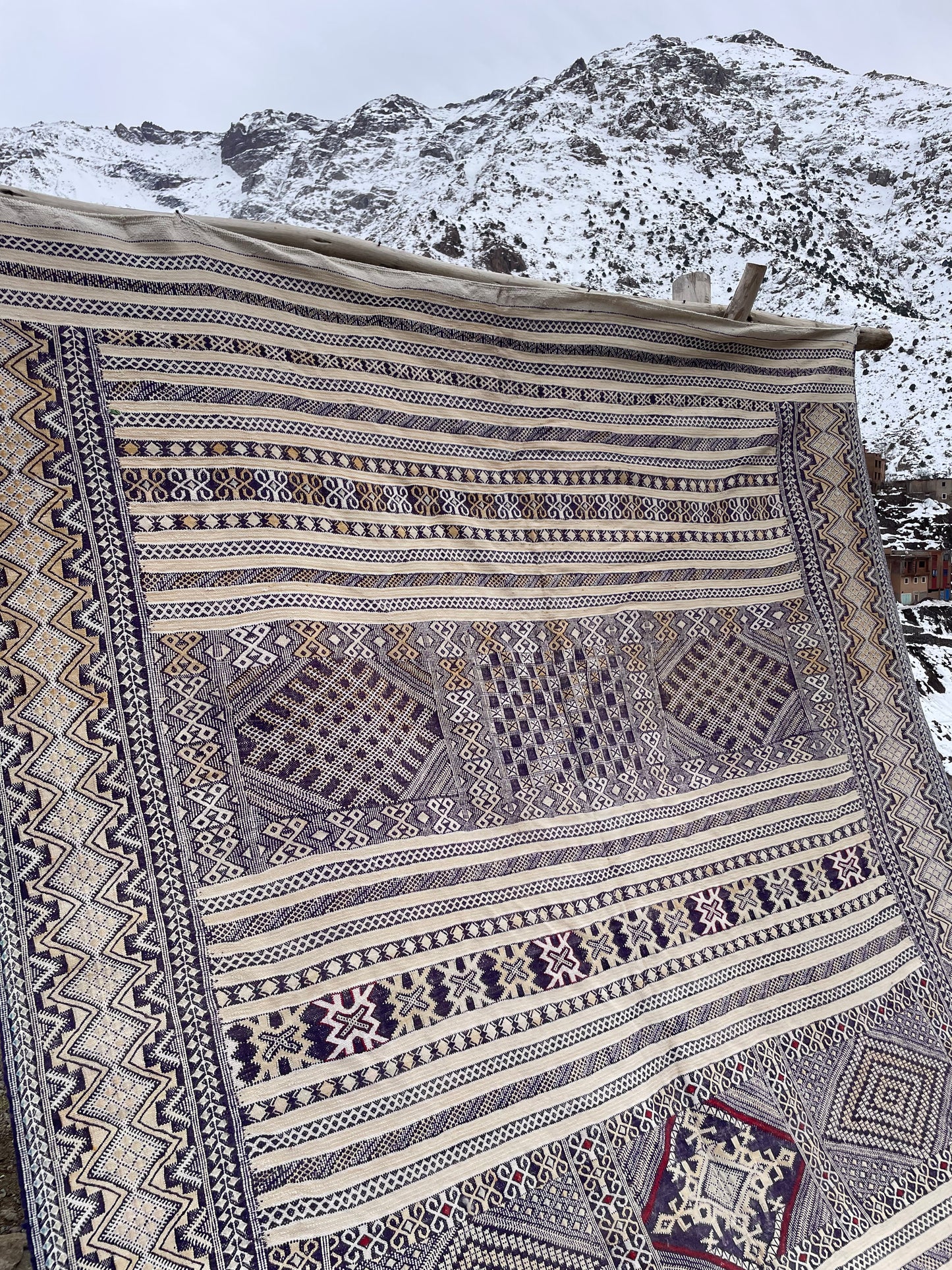 Authentic Moroccan Kilim Rug 13x8 ft – Handwoven Atlas Mountains Wool Rug