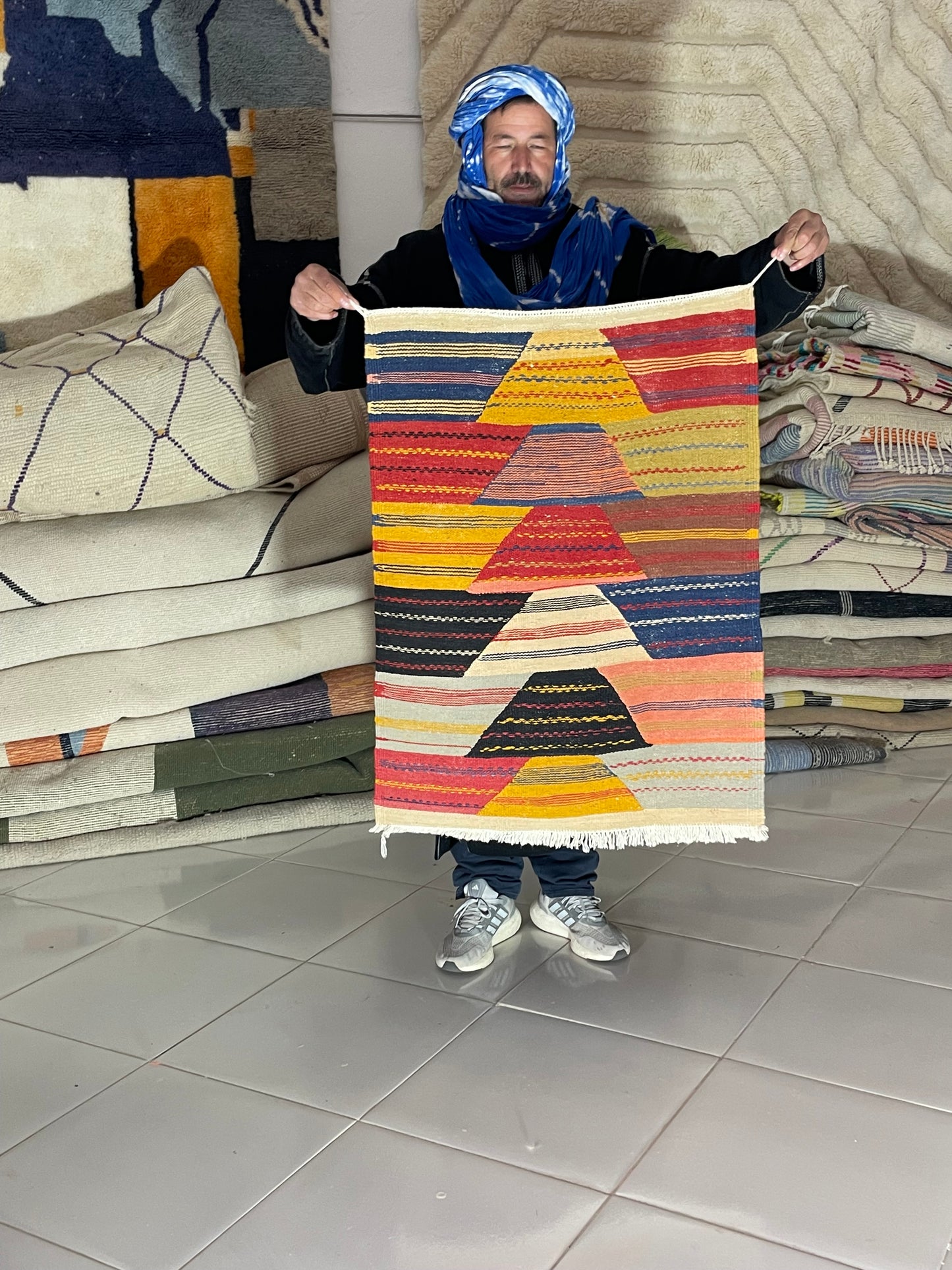 Handwoven Berber Kilim Rug – Picasso Inspired Design | 120x100 cm