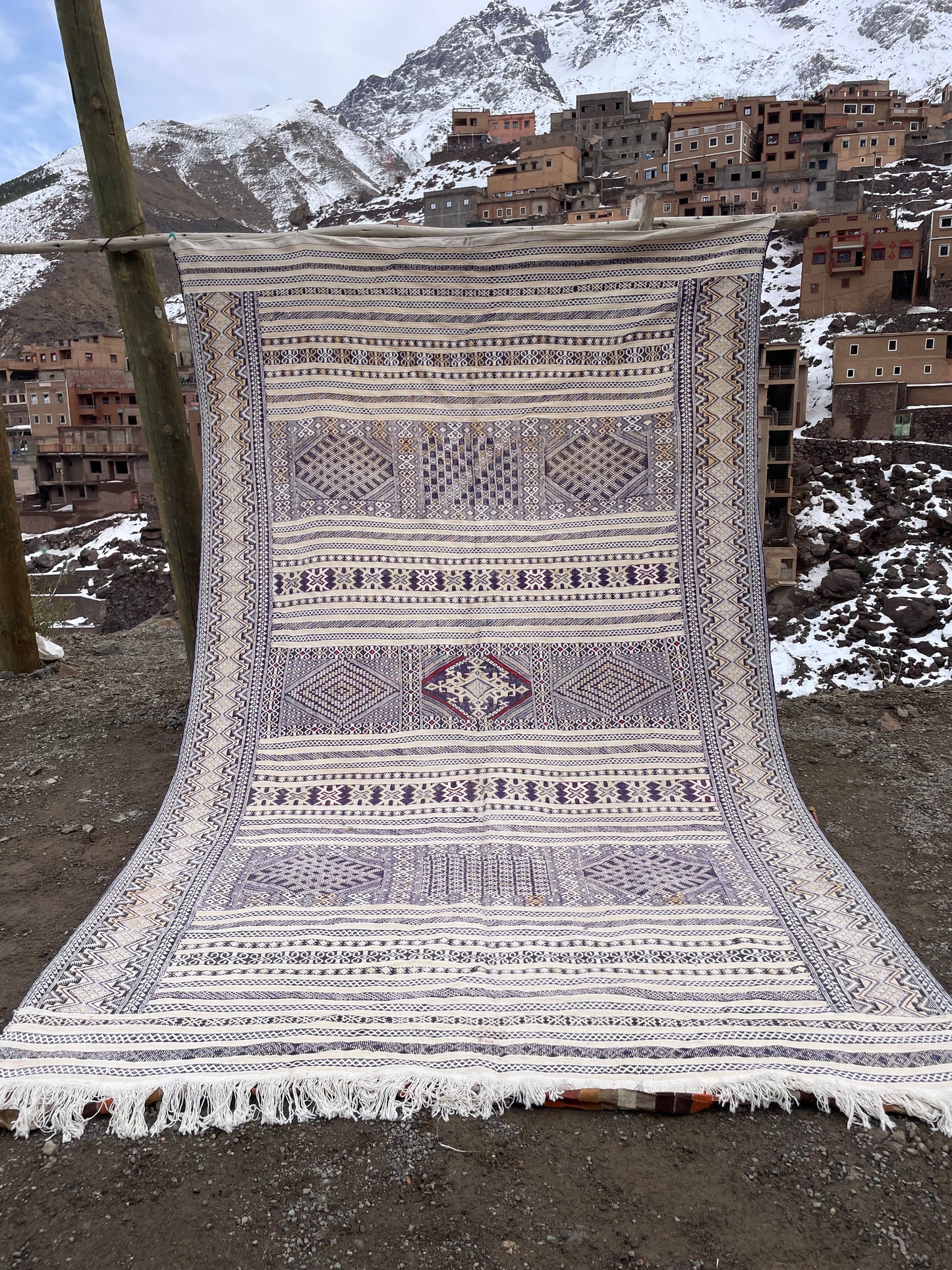 Authentic Moroccan Kilim Rug 13x8 ft – Handwoven Atlas Mountains Wool Rug