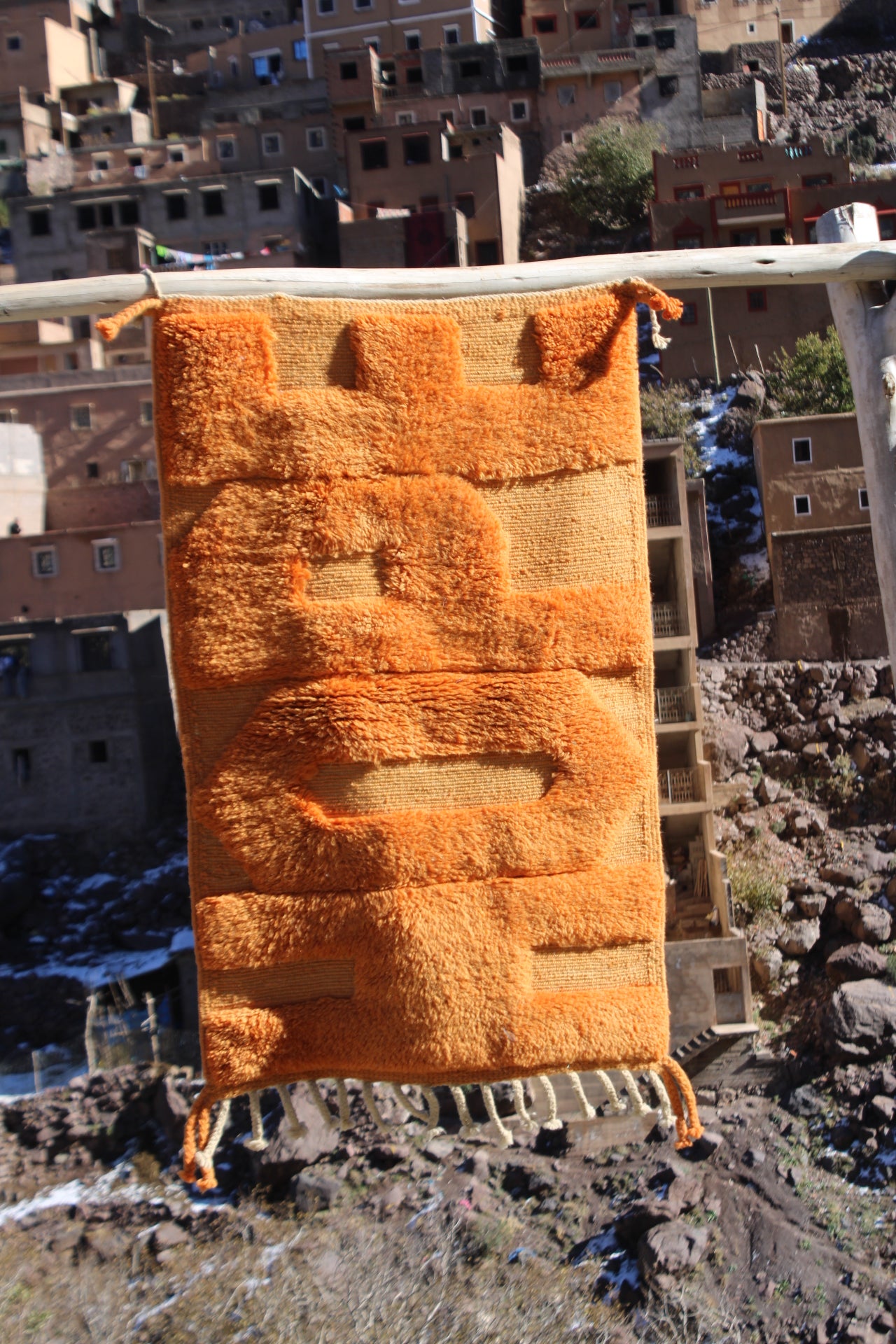 Handmade Moroccan HOPE Rug – Bright Orange Tufted Wool Art Carpet – Inspirational Berber Decor size 120x70 cm