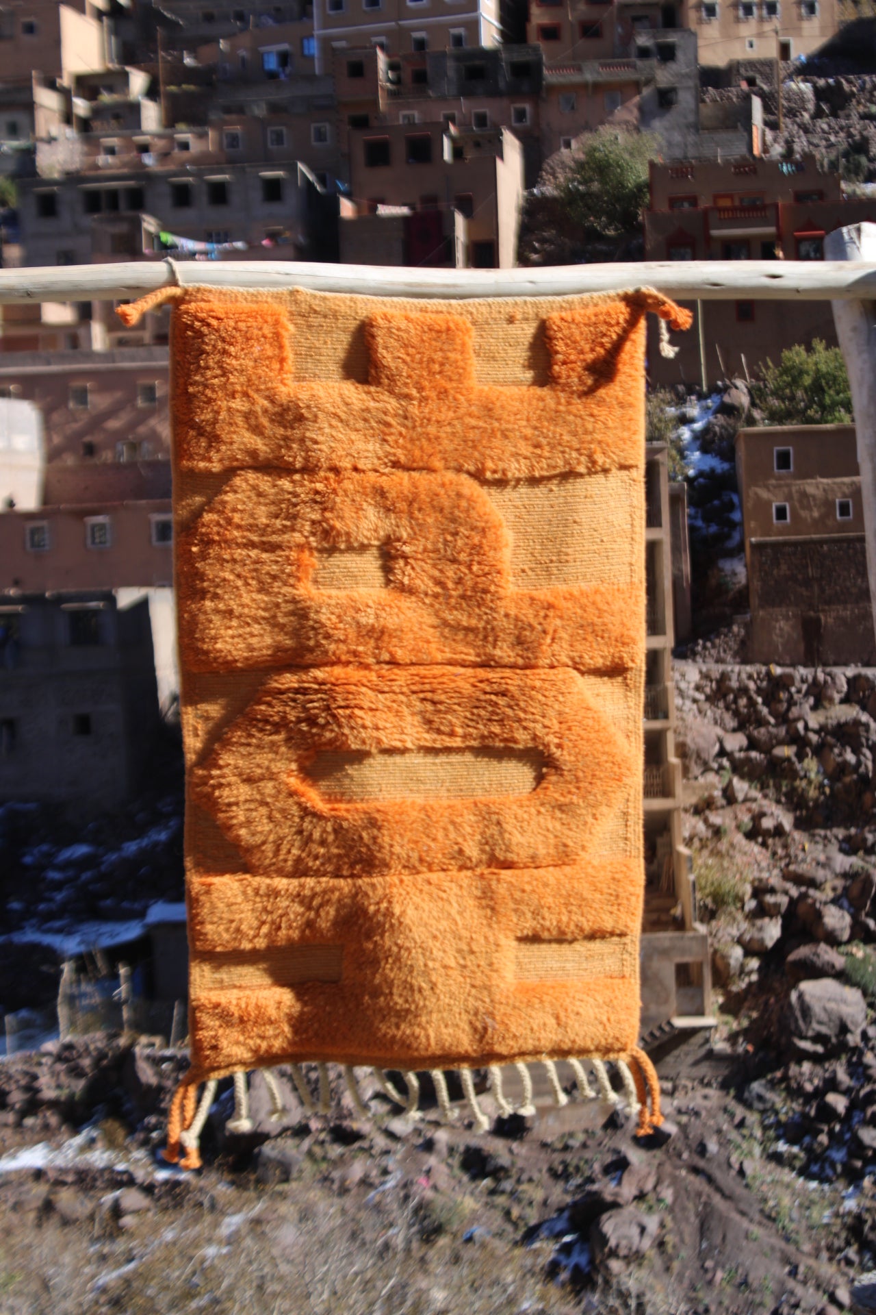 Handmade Moroccan HOPE Rug – Bright Orange Tufted Wool Art Carpet – Inspirational Berber Decor size 120x70 cm