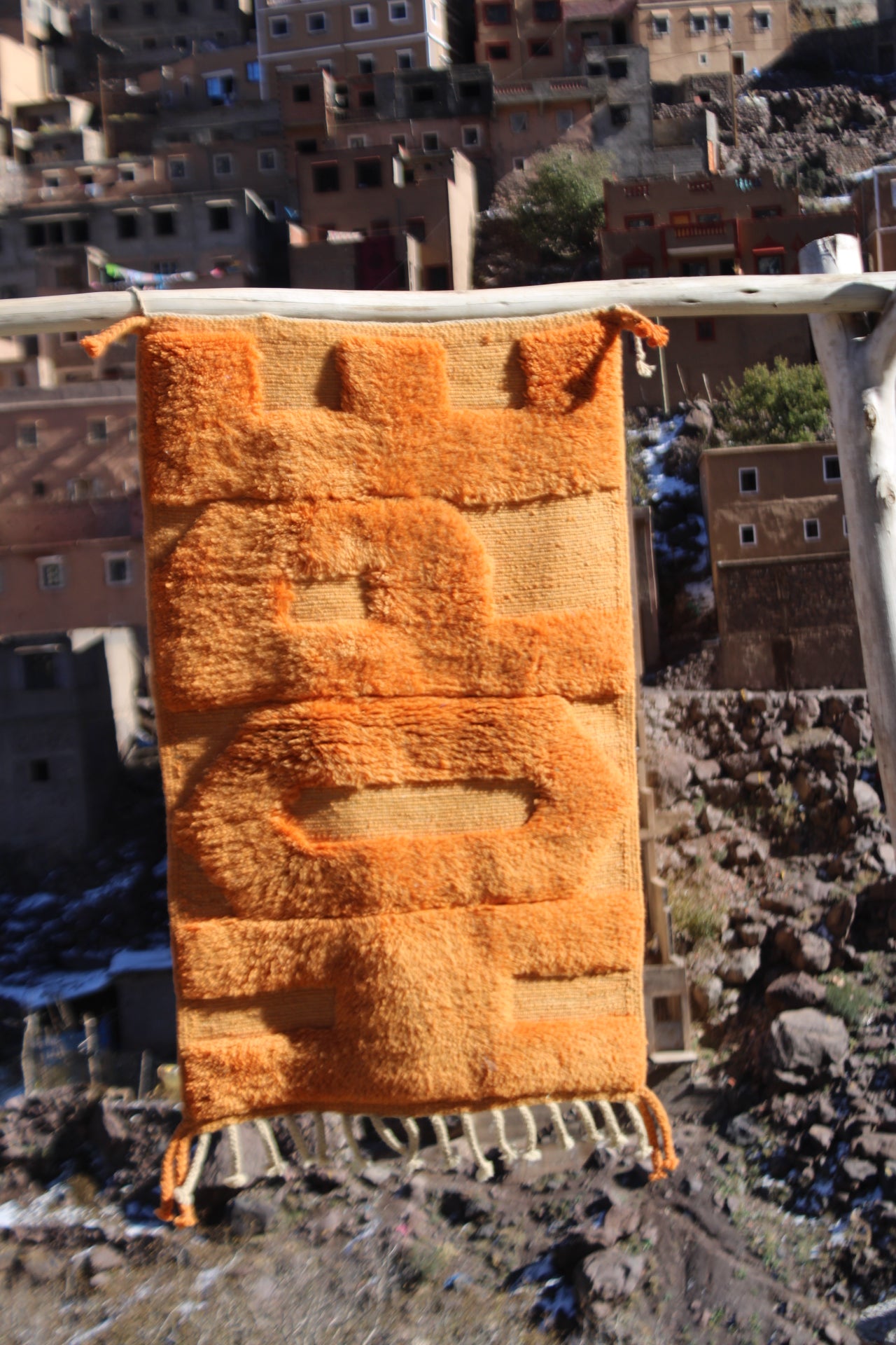 Handmade Moroccan HOPE Rug – Bright Orange Tufted Wool Art Carpet – Inspirational Berber Decor size 120x70 cm