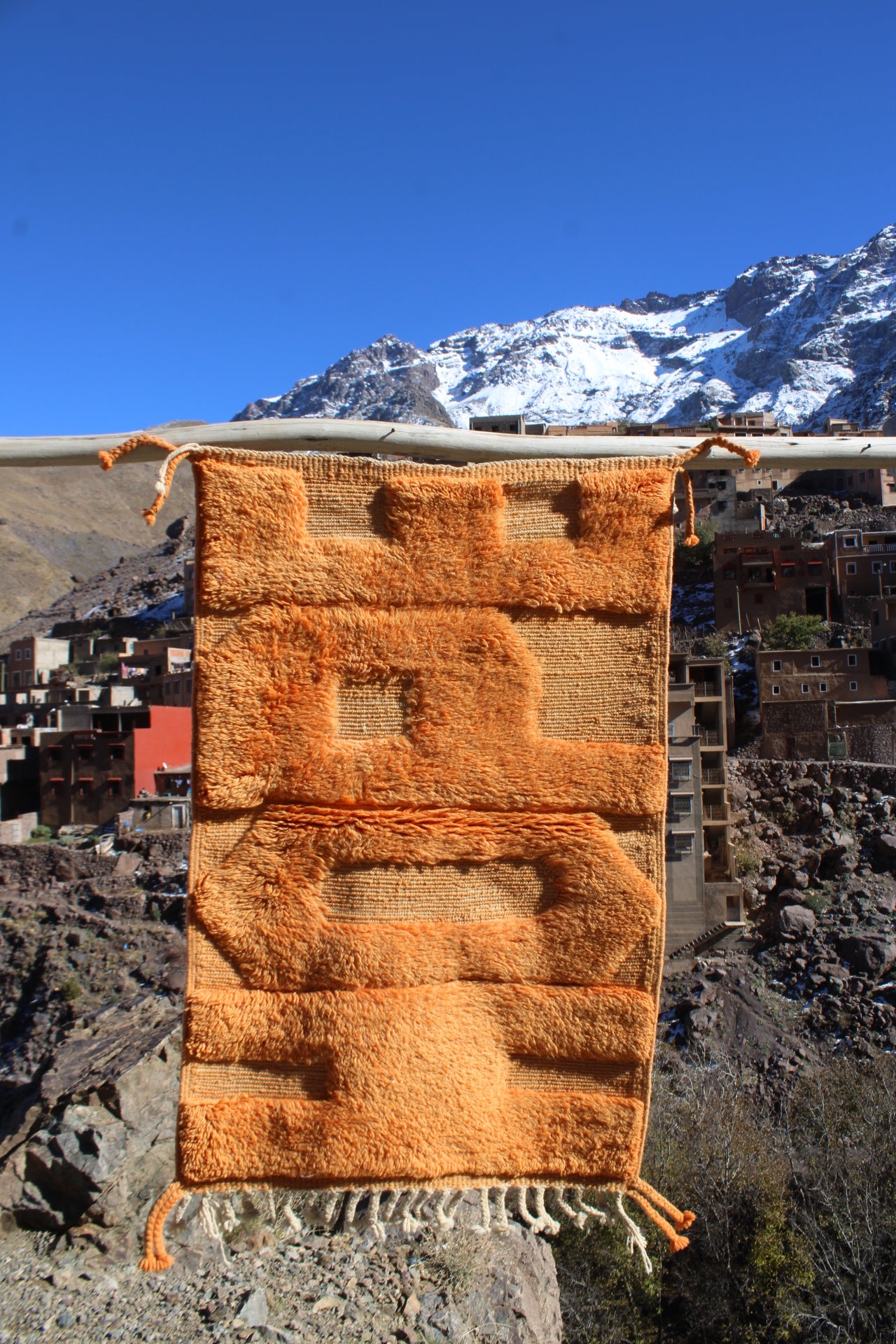 Handmade Moroccan HOPE Rug – Bright Orange Tufted Wool Art Carpet – Inspirational Berber Decor size 120x70 cm