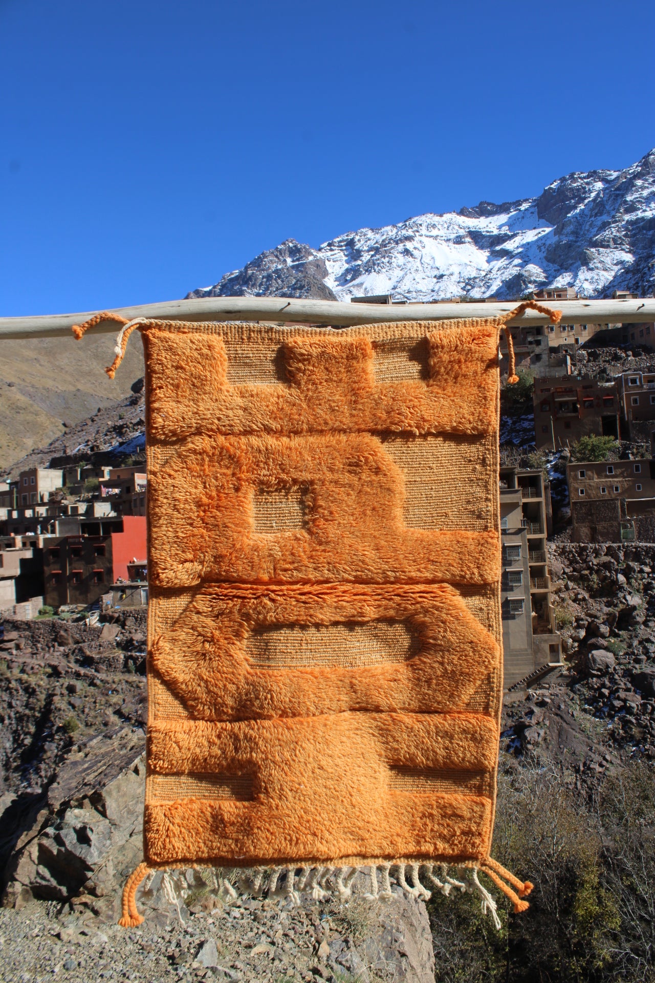 Handmade Moroccan HOPE Rug – Bright Orange Tufted Wool Art Carpet – Inspirational Berber Decor size 120x70 cm