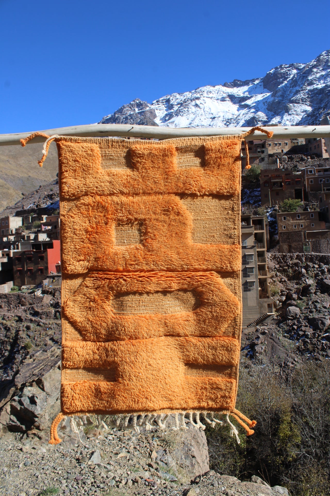 Handmade Moroccan HOPE Rug – Bright Orange Tufted Wool Art Carpet – Inspirational Berber Decor size 120x70 cm